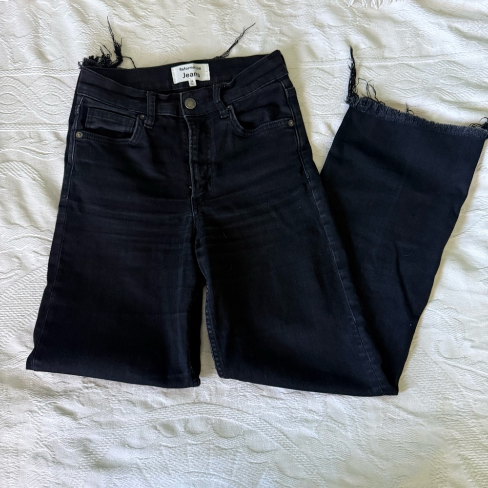 Reformation Black Jeans High-Rise Frayed Hem Denim Grunge Emo Boho Coachella